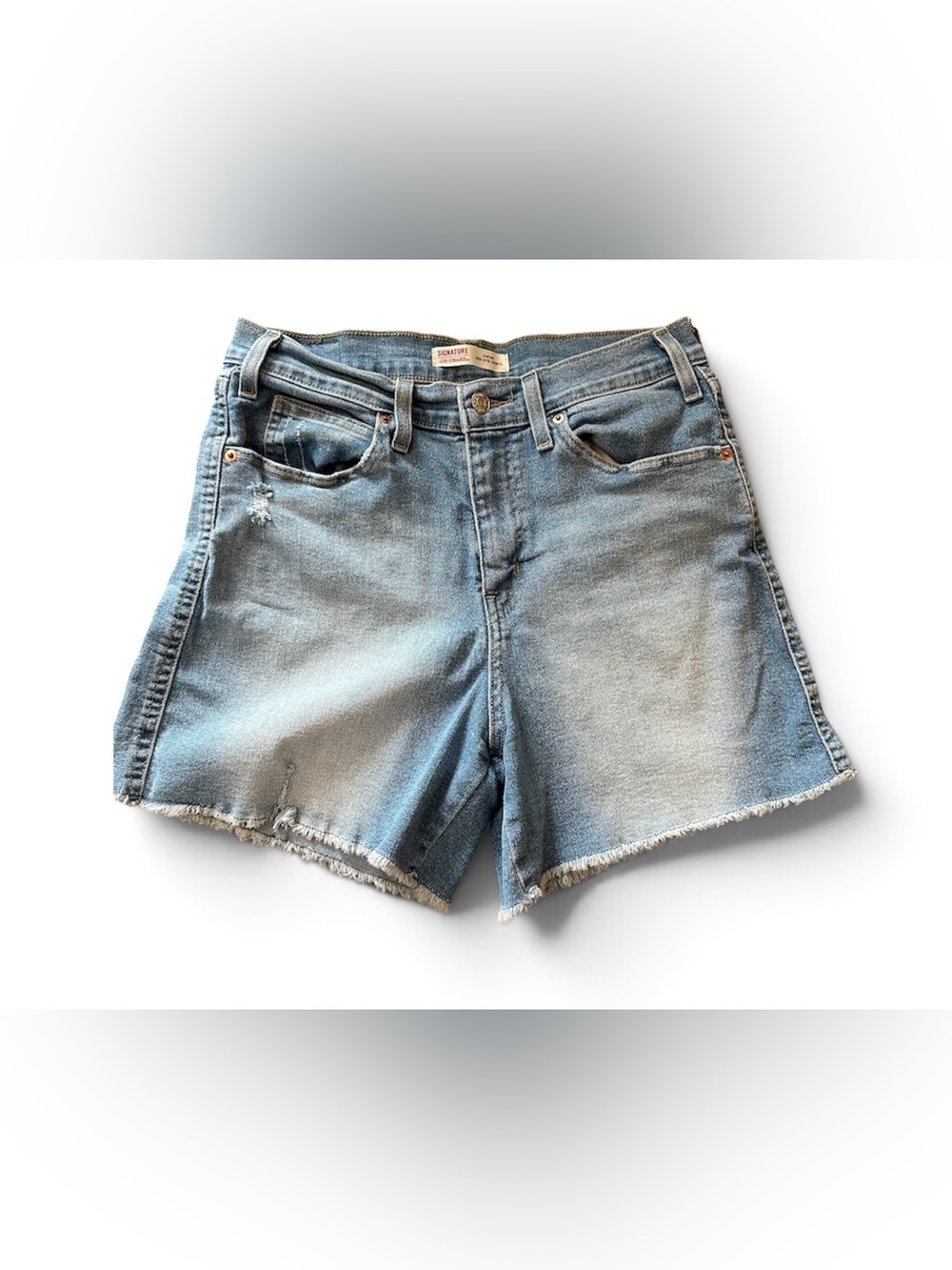 10 Levi’s denim blue jean shorts signature w30 frayed hem heritage high rise